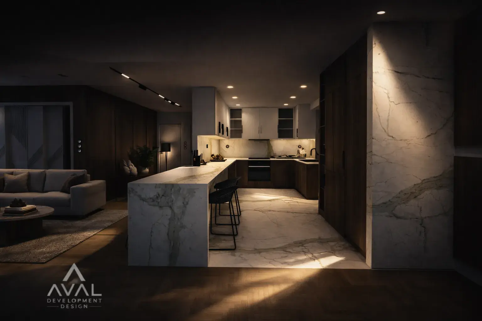 Interior design καθιστικού και κρυφός φωτισμός | Έργο Aval Design 44